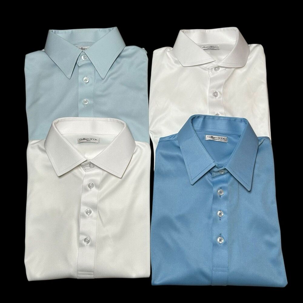 Collars & Co Polo Shirts Mens Small White Blue Dress Collar Office Work Lot of 4